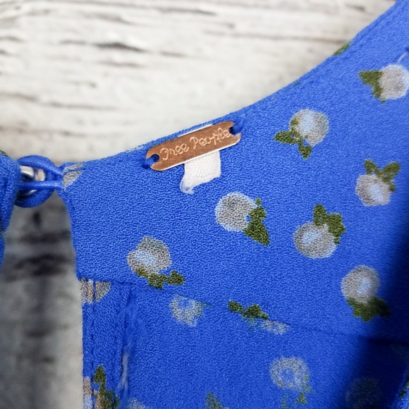 Free People boho blue jumpsuit v neck with oranges - Picture 2 of 5